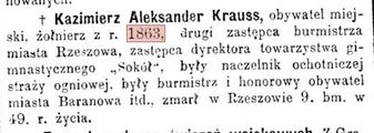 Krauss Kazimierz Aleksander ( - 1896) 