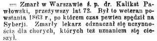 Zdjęcie powstańca styczniowego Kalikst Pawłowski