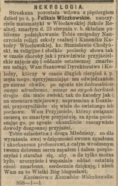 Nekrolog Feliksa Wilczkowskiego