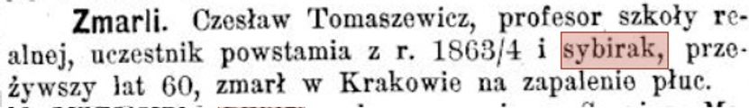 Tomaszewicz Czesław - nekrolog weterana 1863 r.