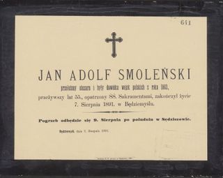 Zdjęcie powstańca styczniowego Jan Adolf Smoleński