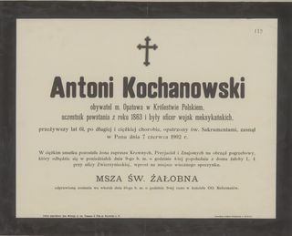 Zdjęcie powstańca styczniowego Antoni Kochanowski