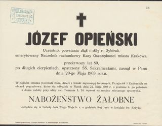Zdjęcie powstańca styczniowego Jan Józef (używane imię Józef) Opieński