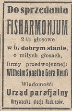 Ogłoszenie o sprzedaży fisharmonii