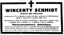 Nekrolog Wincentego Schmidta