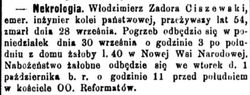 Nekrolog Włodzimierza Ciszewskiego