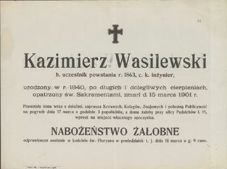 Zdjęcie powstańca styczniowego Kazimierz  Wasilewski 