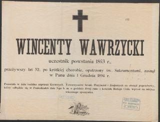 Zdjęcie powstańca styczniowego Wincenty  Wawrzycki 