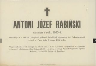 Zdjęcie powstańca styczniowego Antoni Józef Rabiński 