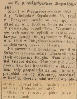 Zdjęcie powstańca styczniowego Władysław Edward Zapałowski
