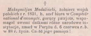 Madaliński Maksymilian ( ok. 1809 - 1897) 