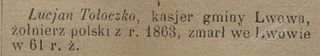 Zdjęcie powstańca styczniowego Lucjan Tołoczko