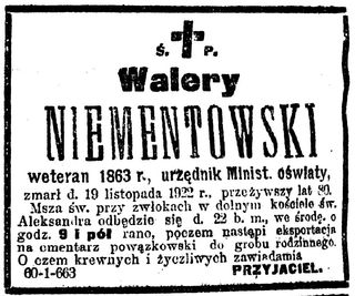 Zdjęcie powstańca styczniowego Walery Niementowski