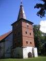 Ruś. Rusne.  Kościół Ewangelicw 1809 r iki  zbudowany  w 1809 r  i jego wieża z zegarem .