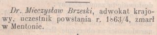 Zdjęcie powstańca styczniowego Mieczysław  Brzeski 