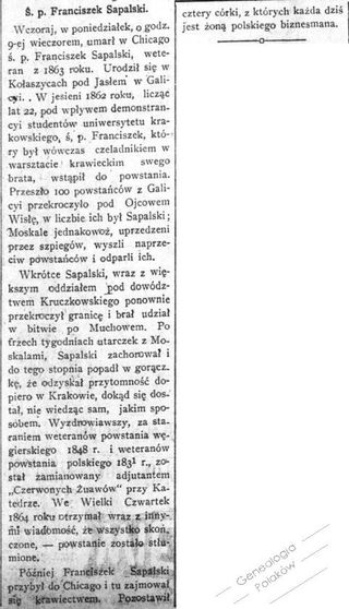 Zdjęcie powstańca styczniowego Franciszek Sapalski