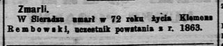 Zdjęcie powstańca styczniowego Klemens Ignacy Rembowski