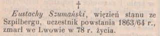 Zdjęcie powstańca styczniowego Eustachy  Szumański 