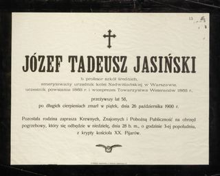 Zdjęcie powstańca styczniowego Józef Tadeusz  Jasiński