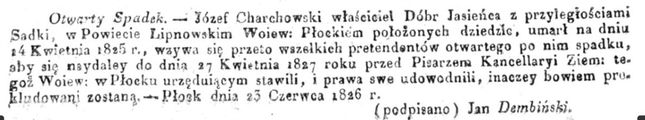 Charchowski Józef ( - 1825) 