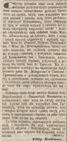 Podziękowanie Filipa Kahane dla lekarzy