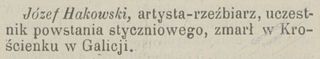 Zdjęcie powstańca styczniowego Józef Hakowski
